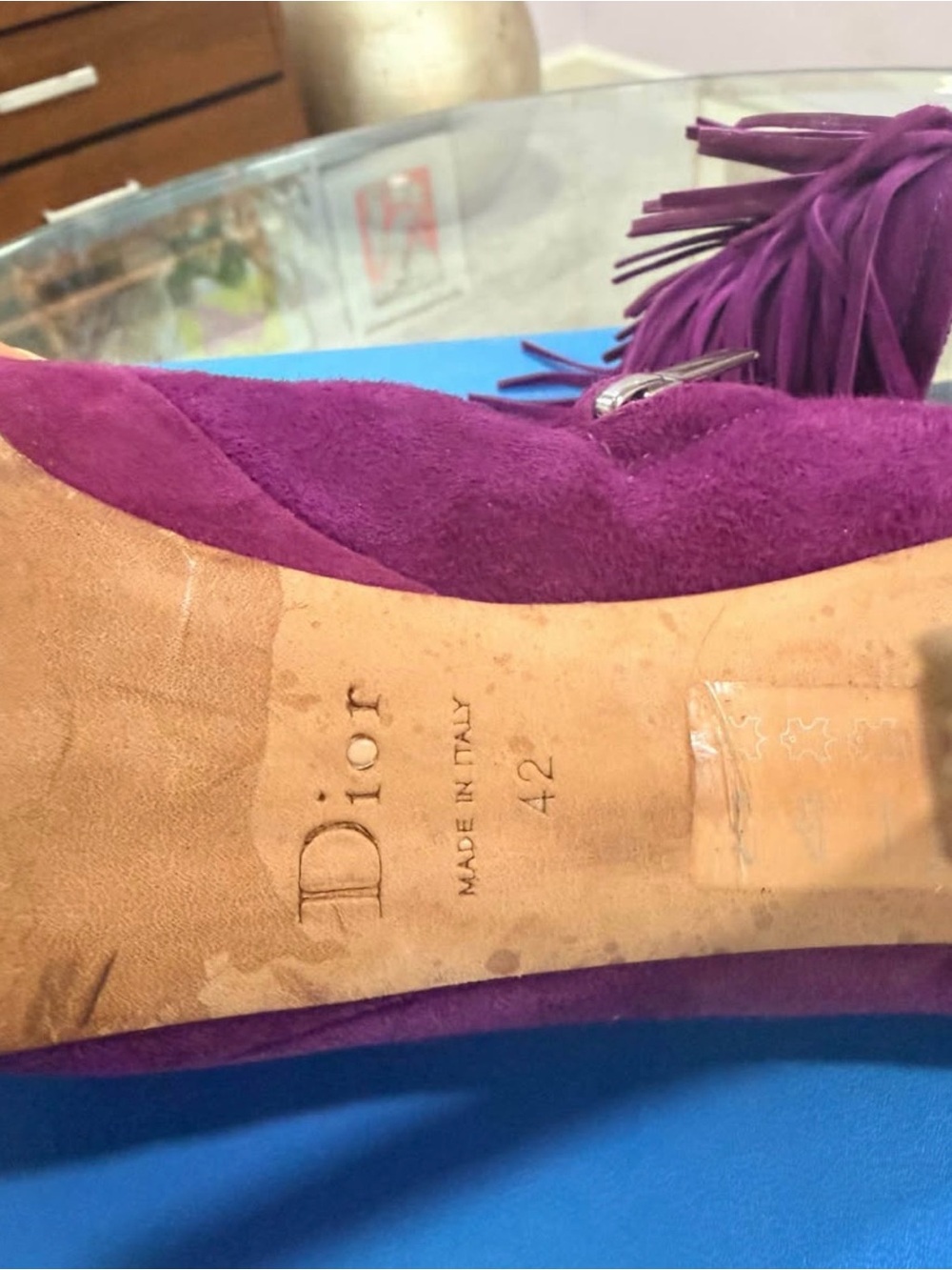 Christian Dior Purple Suede Fringe Booties EU 42 - Picture 5 of 6